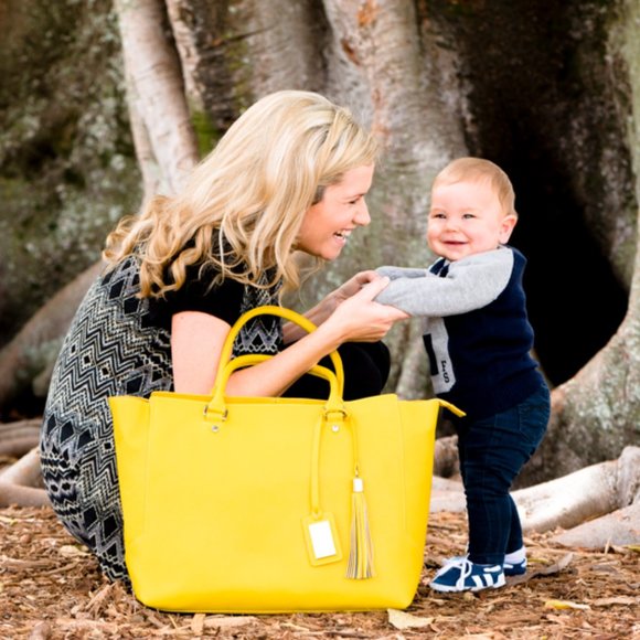 Yellow Leather Dual Diaper/Fashion Bag with Removable Inner for Easy Conversion